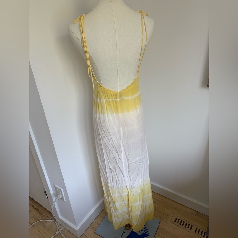 ASOS Yellow and White Spaghetti Strap Beach Coverup Dresw - Picture 5 of 6